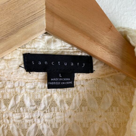 Sanctuary Pucker Up Dream Girl Top Size L Ivory Lace Long Sleeve Anthropologie - Picture 12 of 14